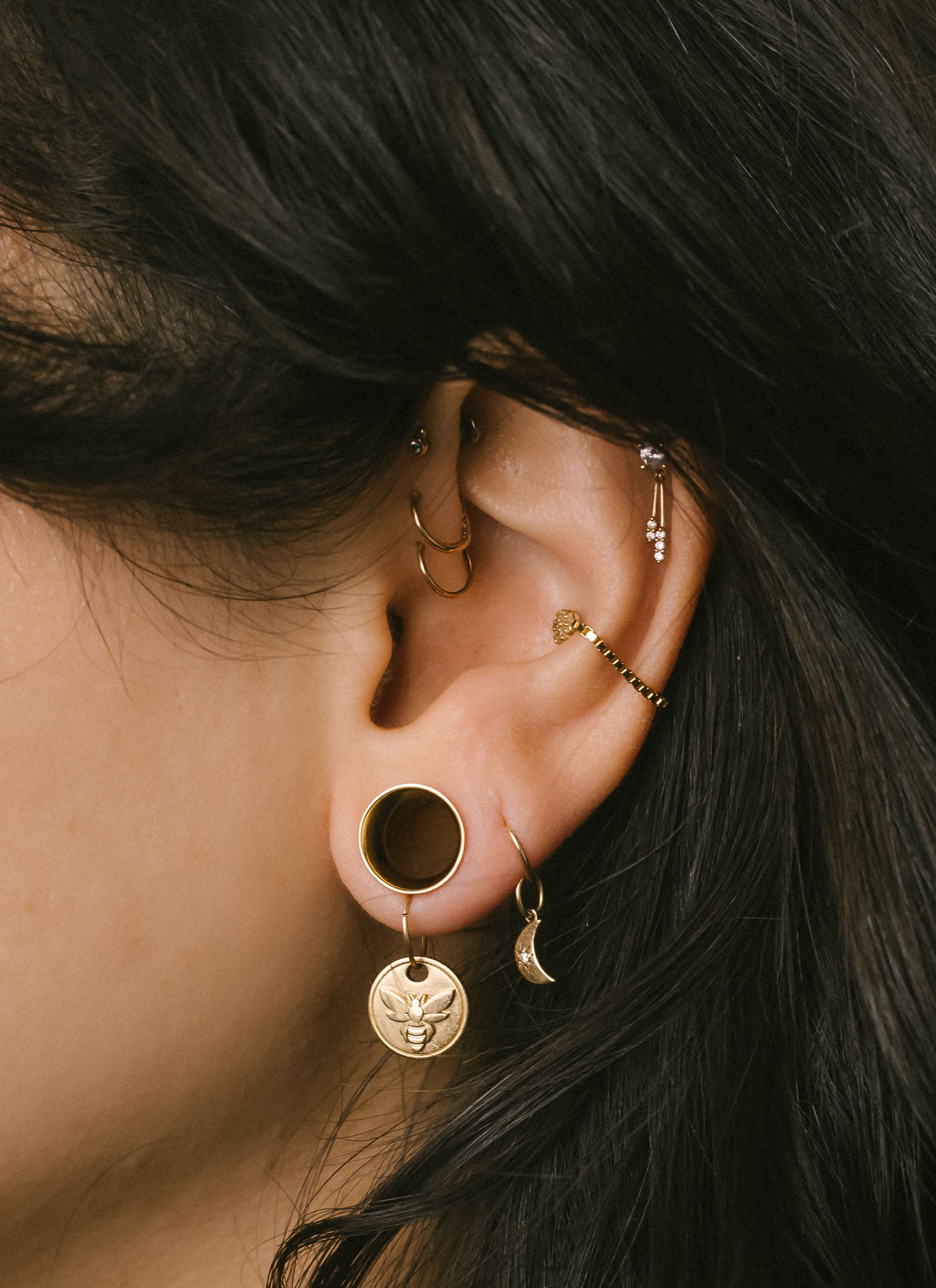 Gold Double Zero Ear Stretching Double Helix Cuff Helix Ear