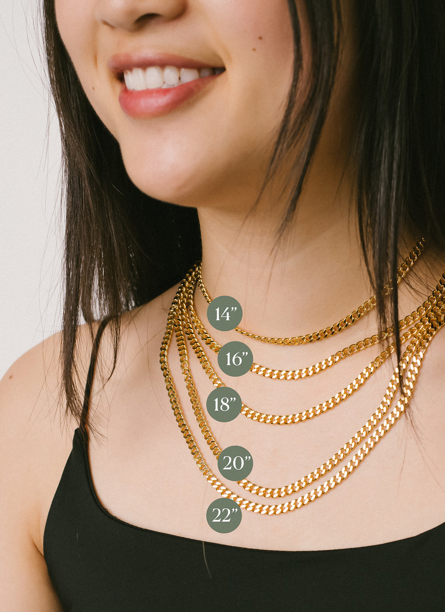 The gold vermeil Bowery curb chain necklace from RIVA New York is available in 5 different lengths