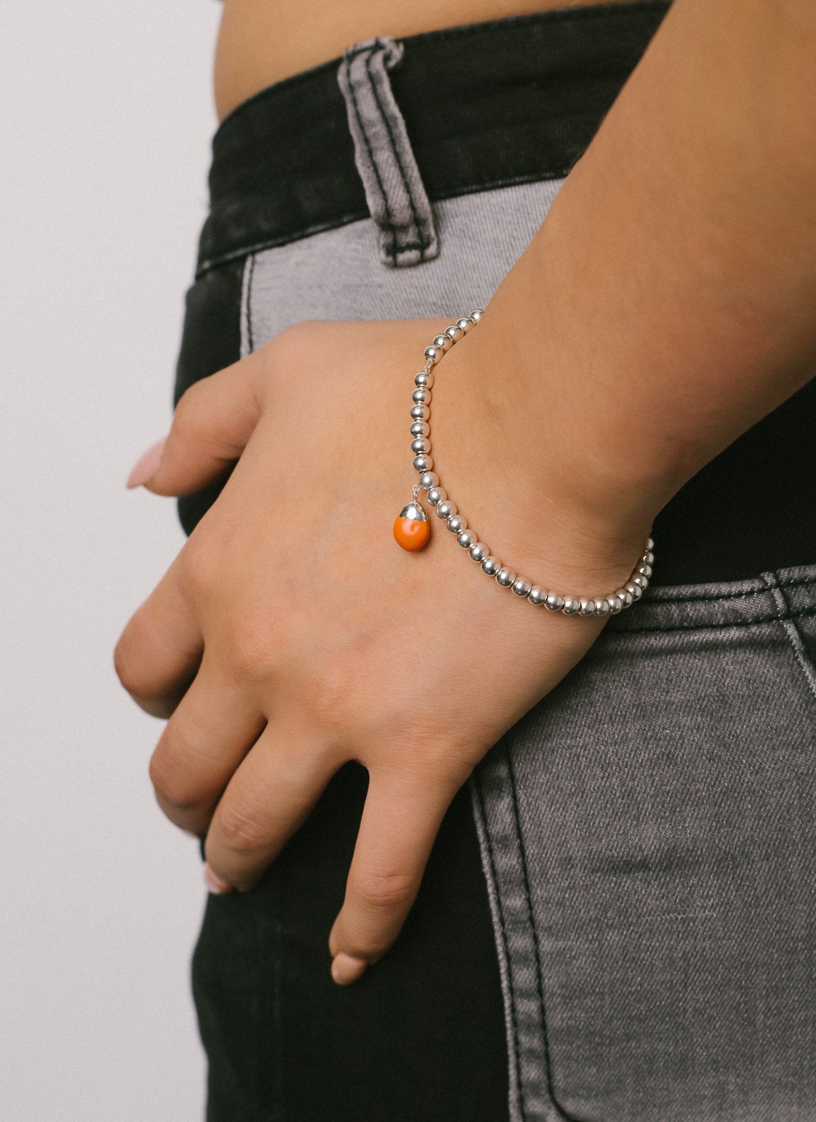 Enamel-Dipped Baroque Silver Drop Bead Bracelet