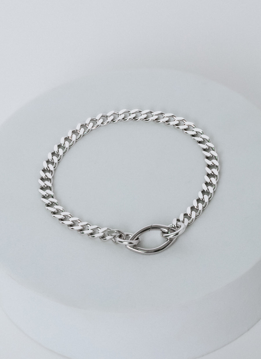 Unisex curb chain bracelet with Marquise Clasp closure from RIVA New York, in sterling silver