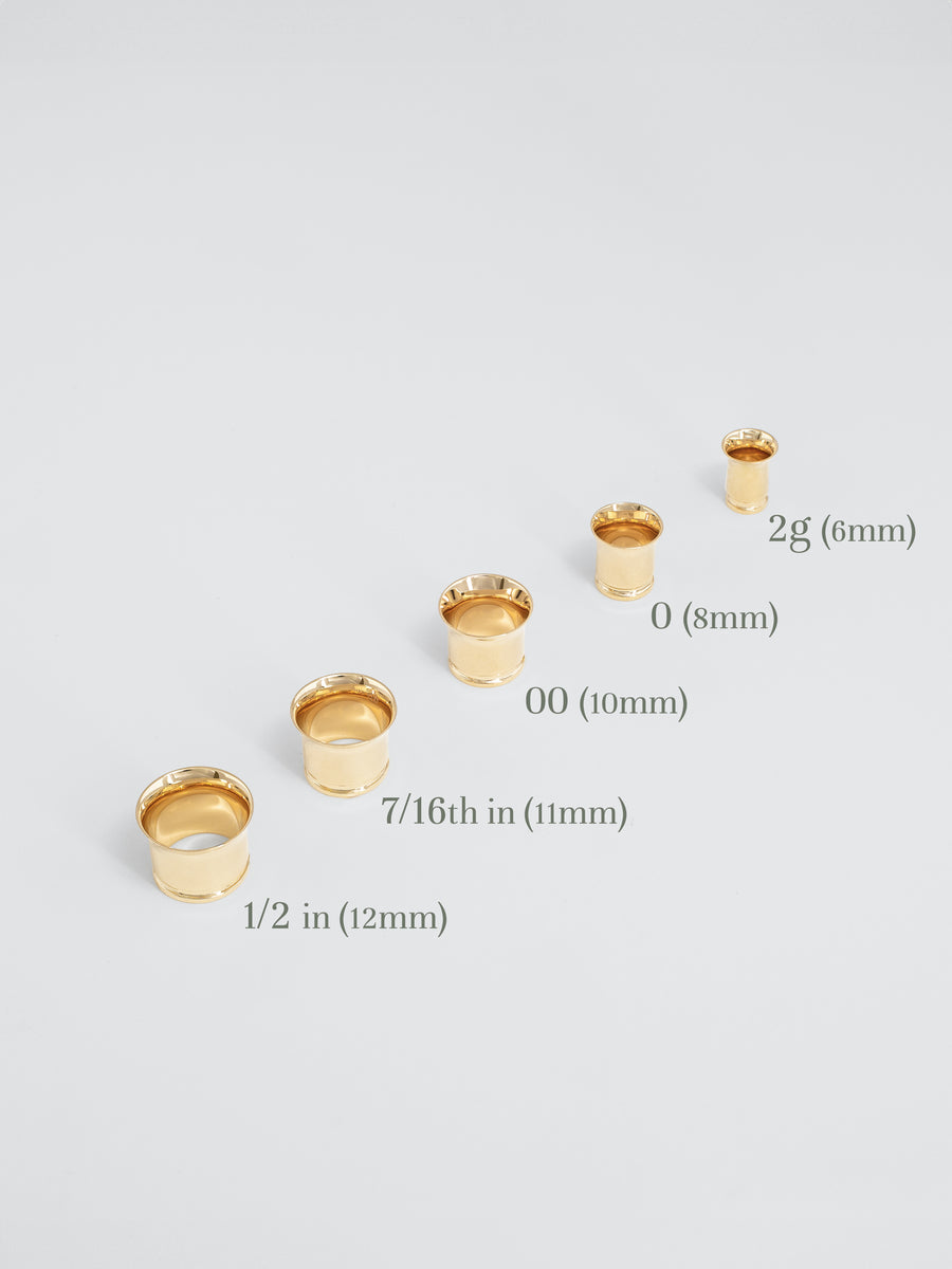 RIVA New York 14K gold single flare tunnels in various sizes