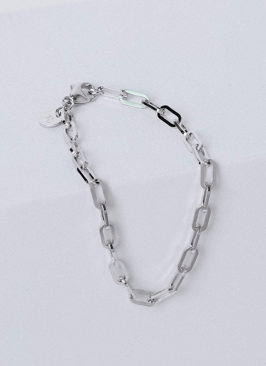 The Astor paper clip chain bracelet from RIVA New York, in sterling silver