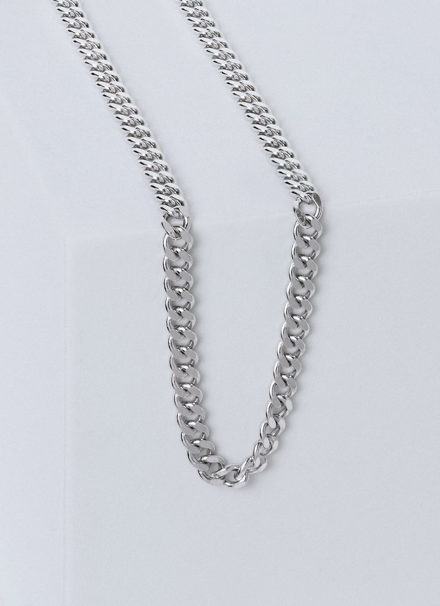 The modern essential curb chain necklace from RIVA New York, the Bowery curb chain in sterling silver