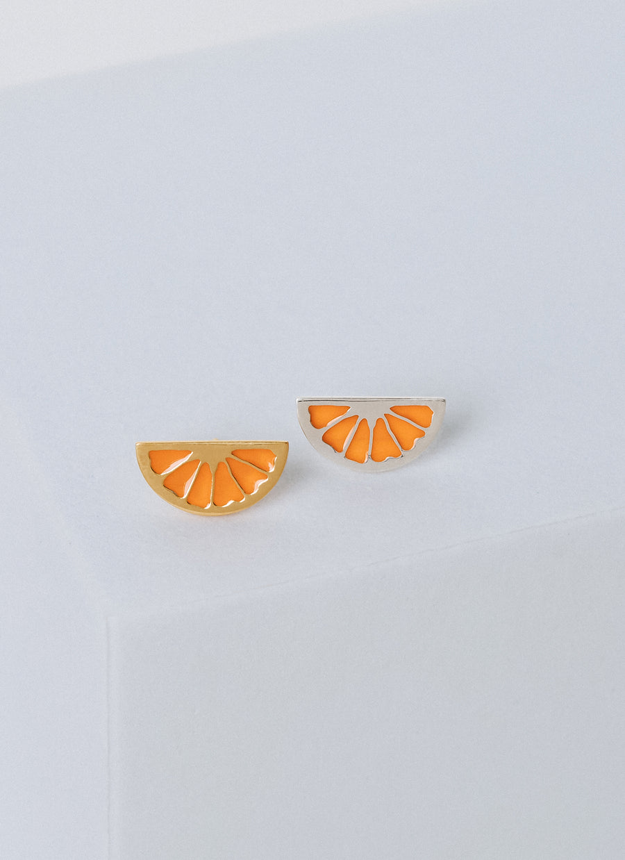 Unique and playful citrus wedge stud earrings from RIVA New York, available in orange, lime, lemon!