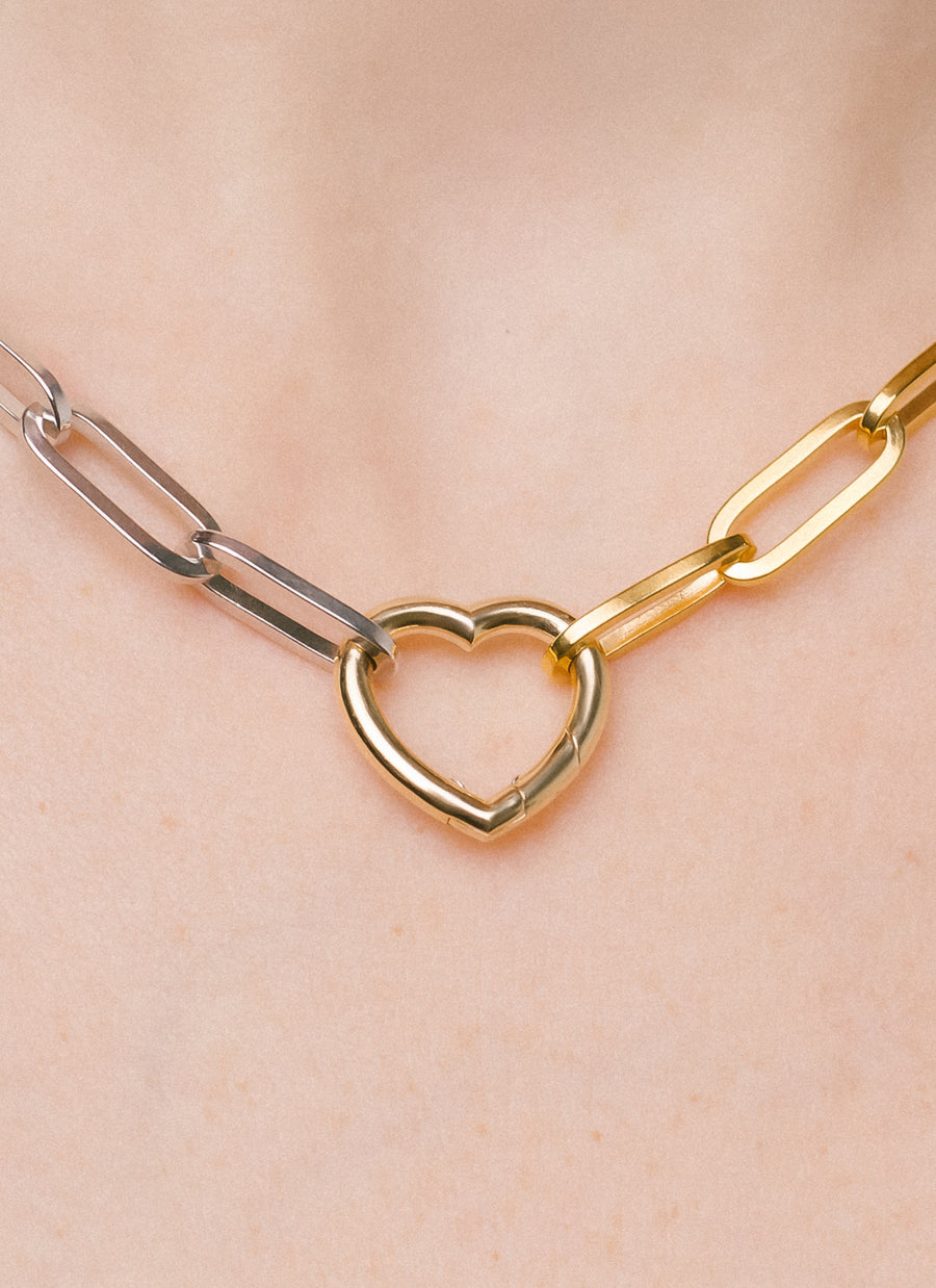 Heart-shaped Invisible Clasp from RIVA New York in 14K yellow gold, used as necklace closure