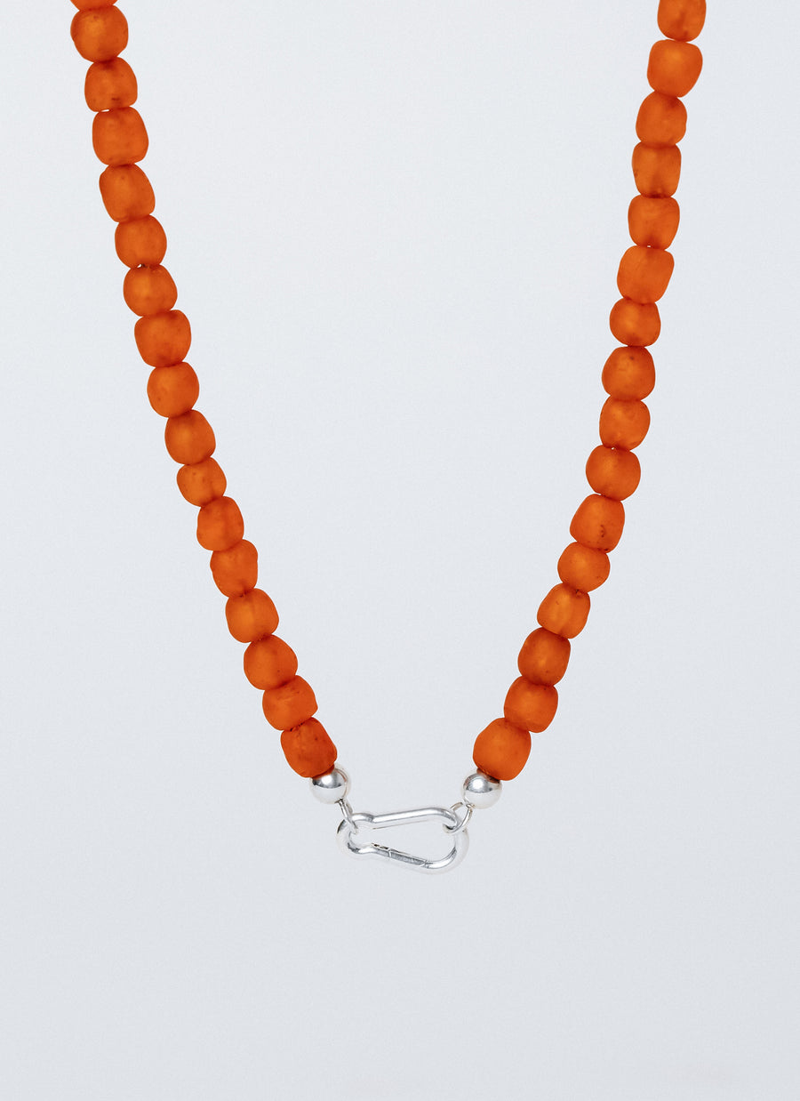 The Sunset recycled glass bead necklace from RIVA New York; shown here with carabiner-shaped Invisible Clasp (not included in price)