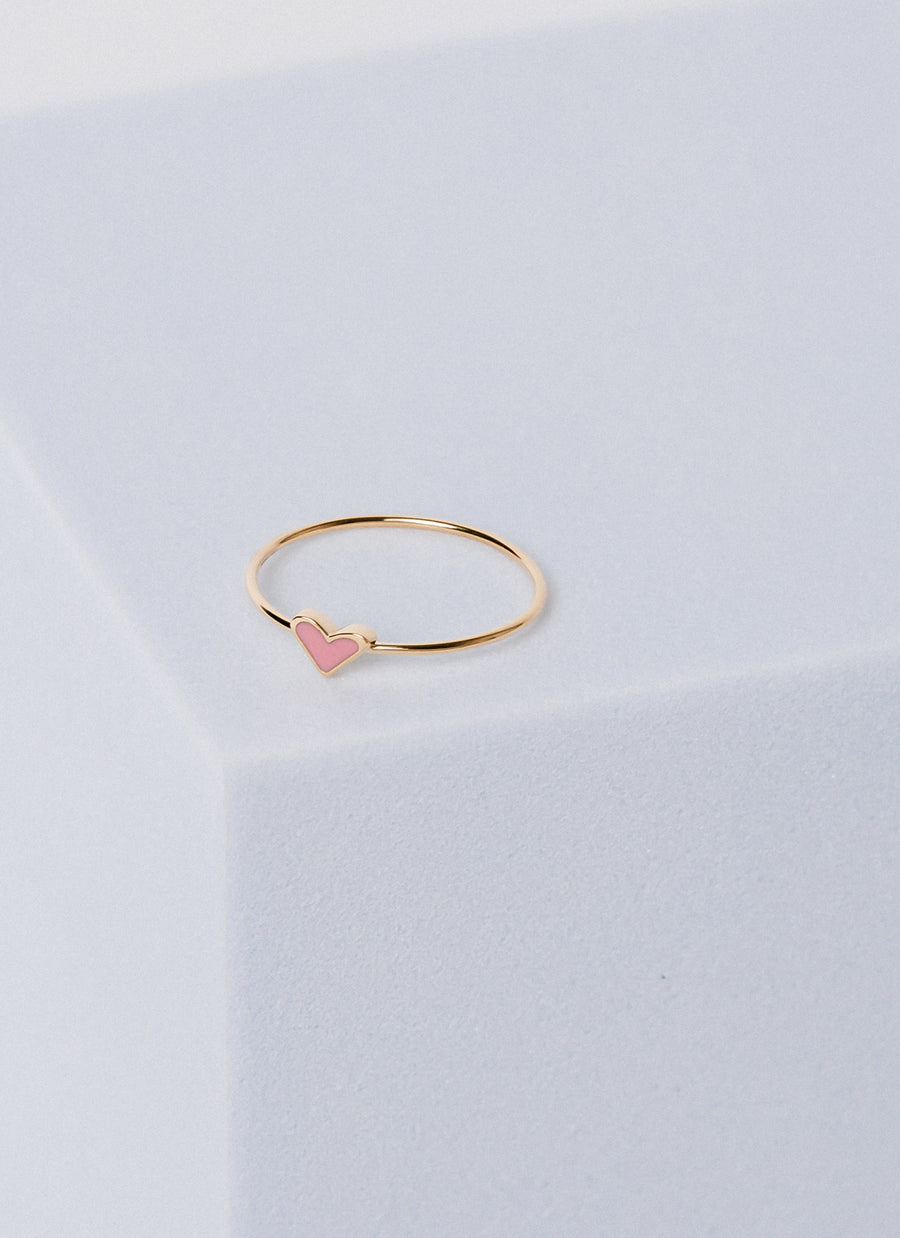 Valentine's Day gift pink enamel heart ring in gold from RIVA New York