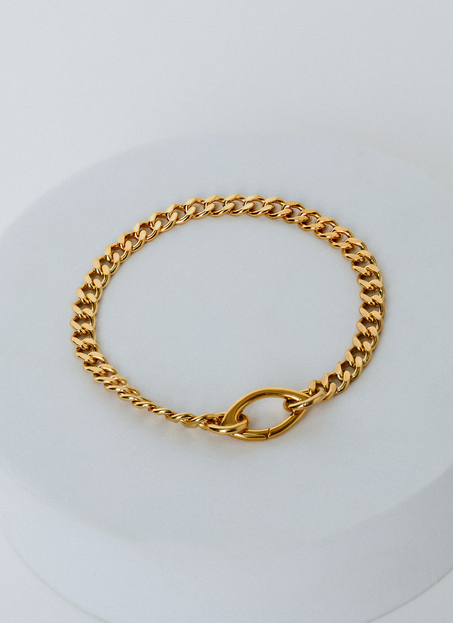 Unisex curb chain bracelet with Marquise Clasp closure from RIVA New York, in gold vermeil