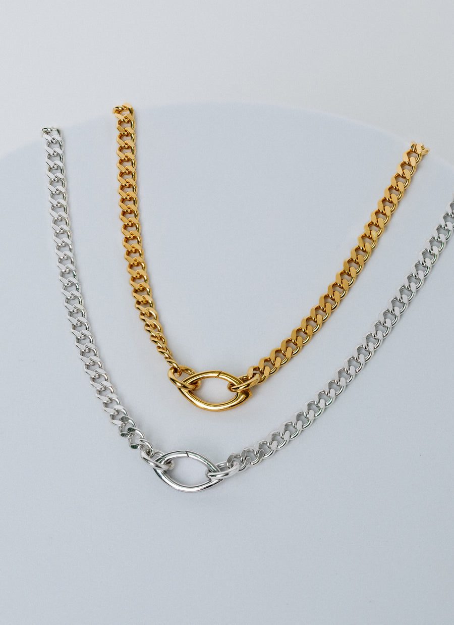 New Gramercy curb chain necklace from RIVA New York, available in sterling silver and gold vermeil