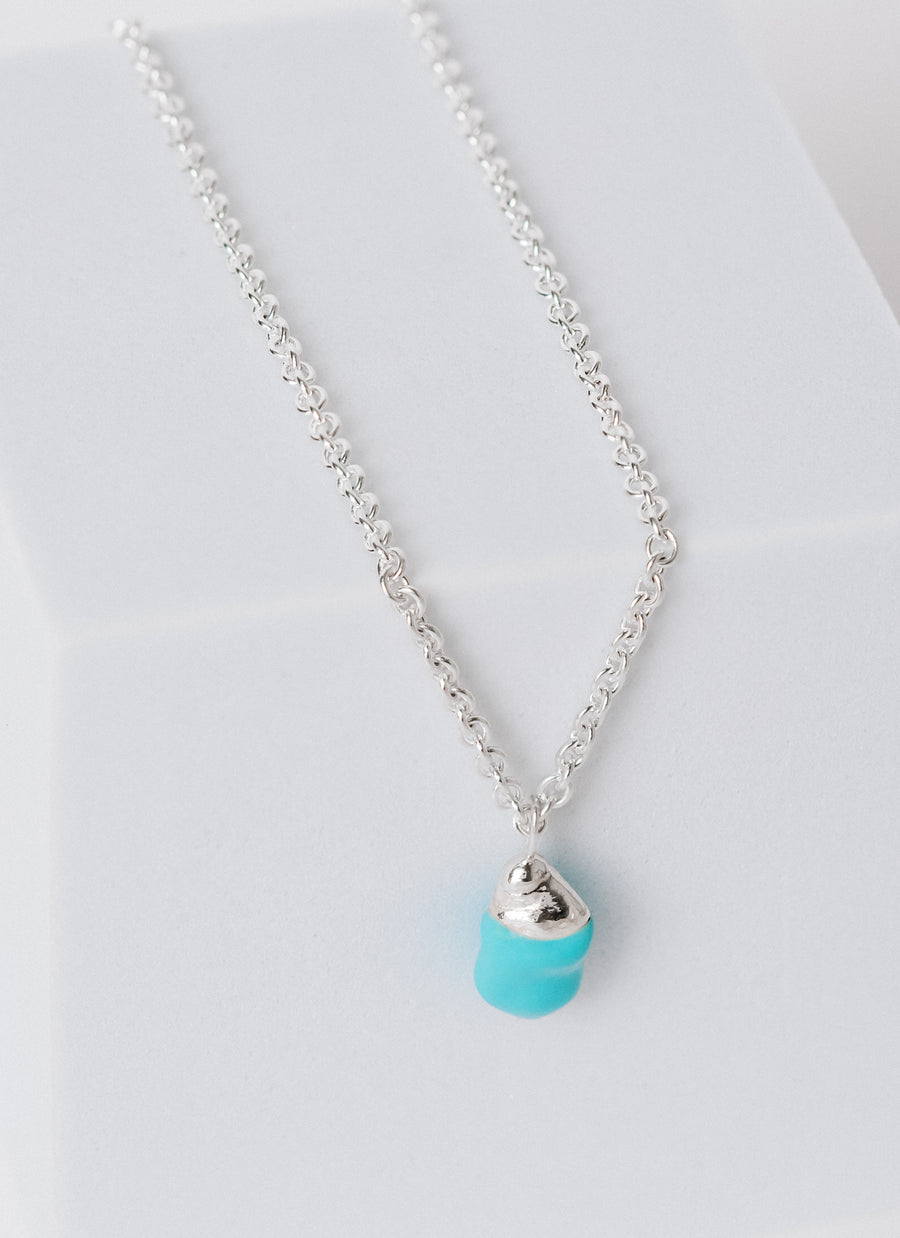 Large Baby Blue Enamel-Dipped Baroque Silver Drop Necklace from RIVA New York