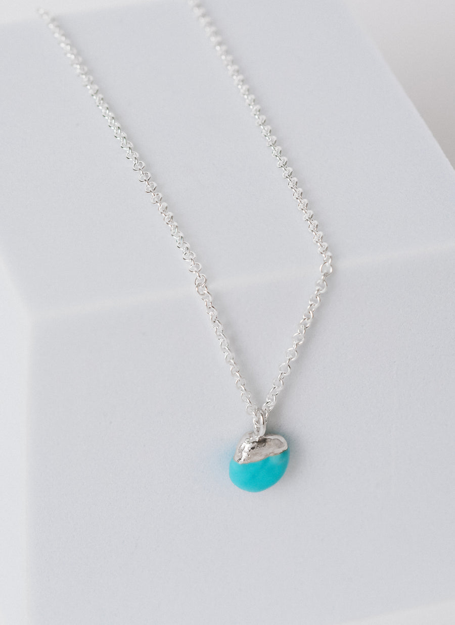 Medium Baby Blue Enamel-Dipped Baroque Silver Drop Necklace