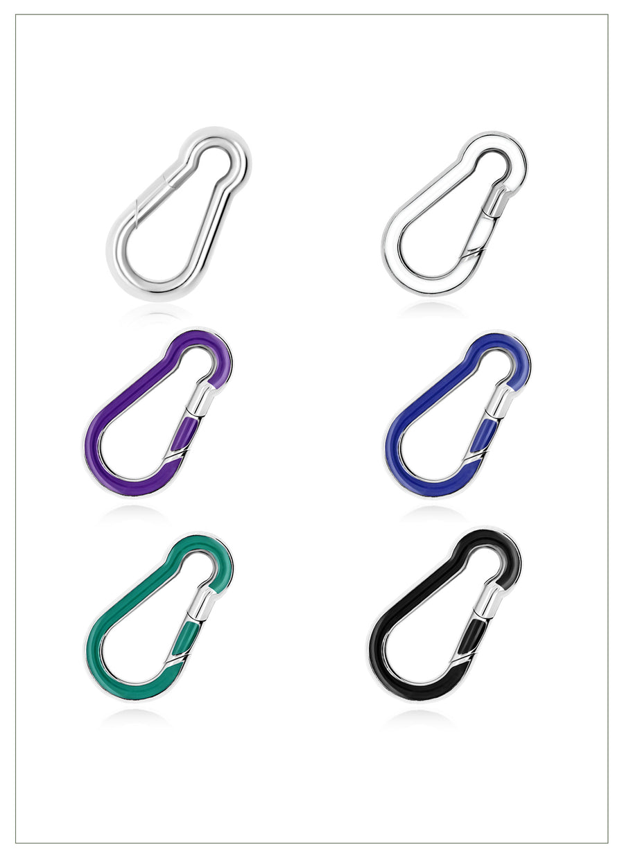 Carabiner shaped jewelry clasps with pushgate from RIVA New York, available in silver and gold vermeil