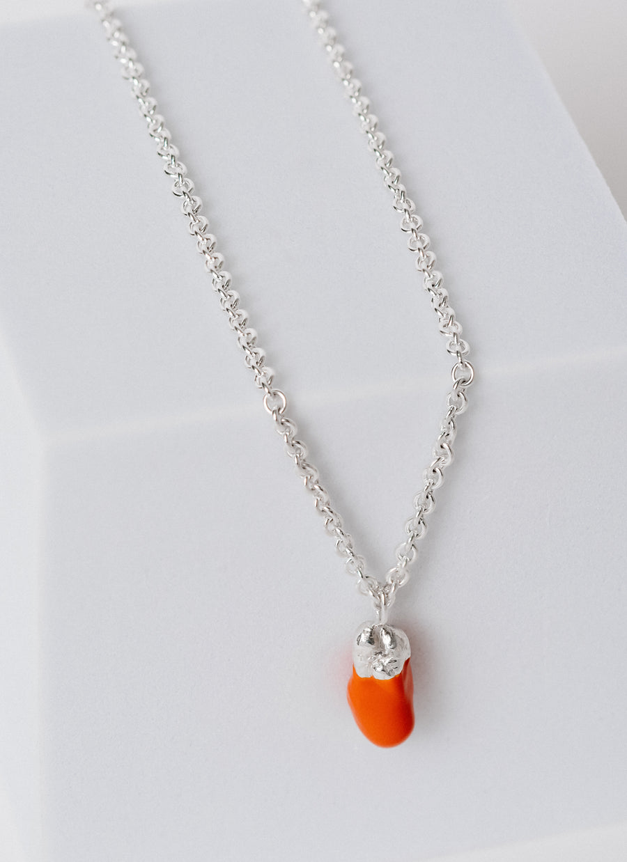 Large Coral Enamel-Dipped Baroque Silver Drop Necklace from RIVA New York