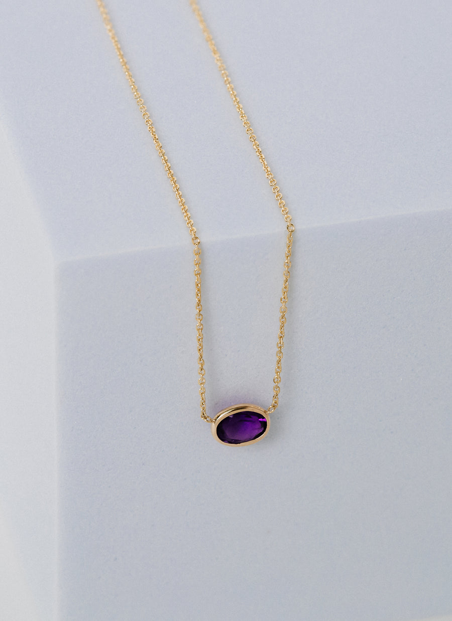 East-West Oval Amethyst Bezel Necklace from RIVA New York