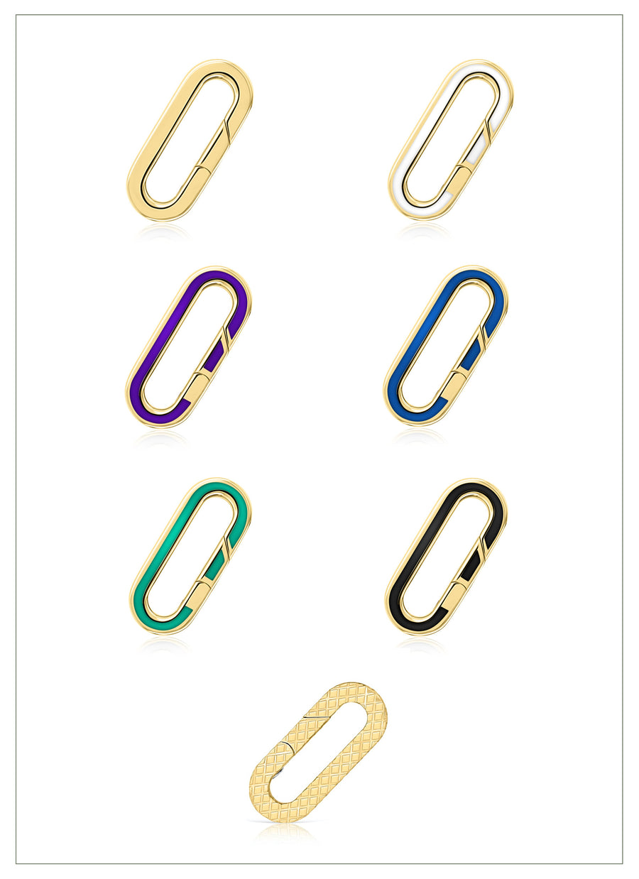 Flat paper clip jewelry clasps with pushgate from RIVA New York, in 14K recycled yellow gold