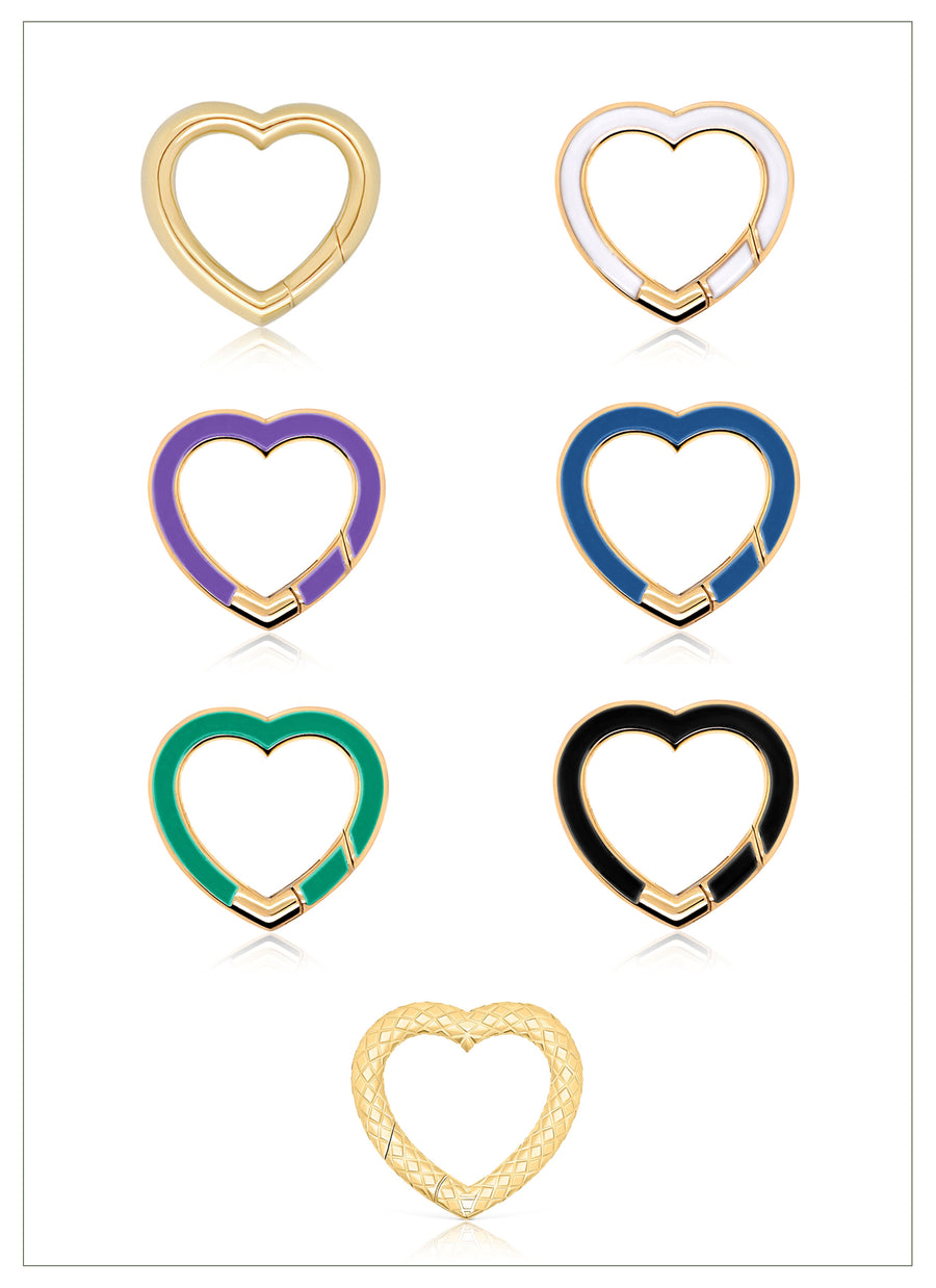 Heart shaped jewelry clasps with pushgate from RIVA New York, available in 14K recycled yellow gold