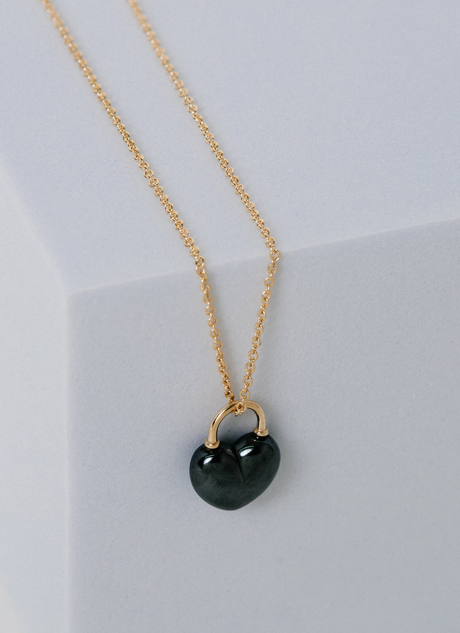 Hematite Heart Lock Pendant Necklace from RIVA New York