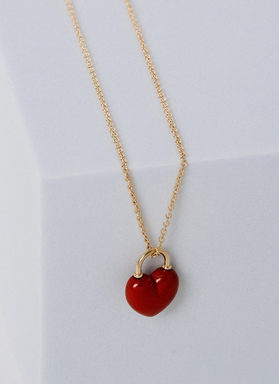 Red Jasper Heart Lock Pendant Necklace in 14K Yellow Gold from RIVA New York