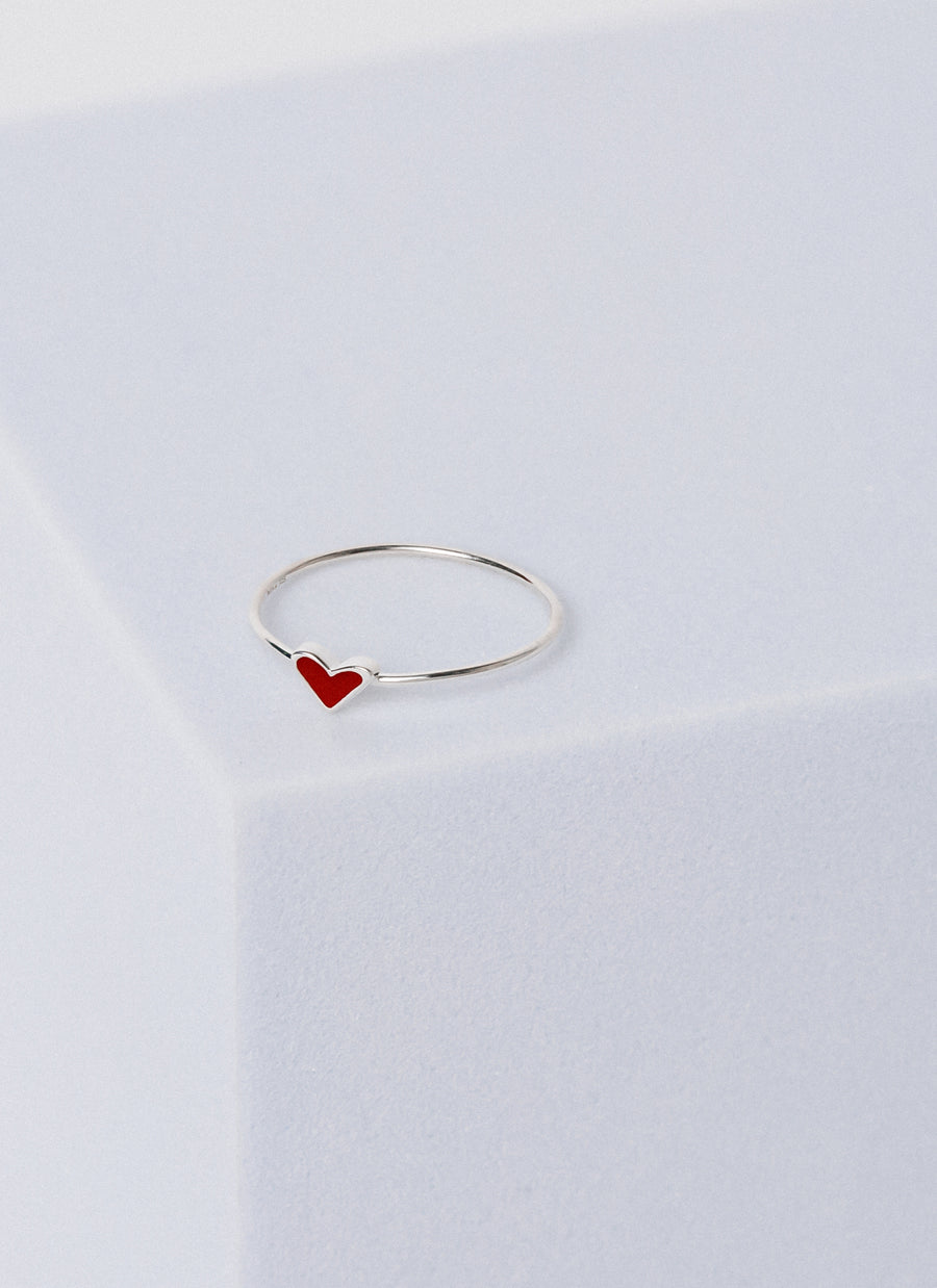 Valentine's Day gift red enamel heart ring in sterling silver from RIVA New York