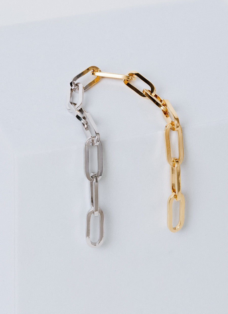 Two-tone paper clip chain bracelet, half silver and half gold vermeil, from RIVA New York
